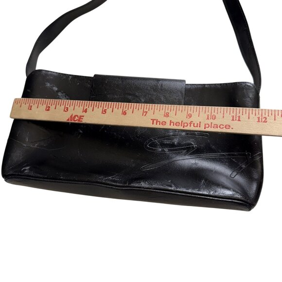 GENNY Women's Handbag Purse Black Leather Flap Zipper Minimalist Made In Italy - Picture 5 of 14